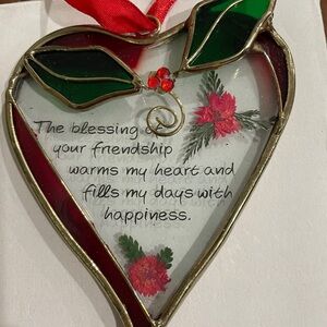 Heart-Shaped Glass Ornament with Red Ribbon